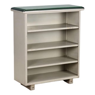 Vintage Bookcase in Enamelled Metal and Glass, 1960s For Sale