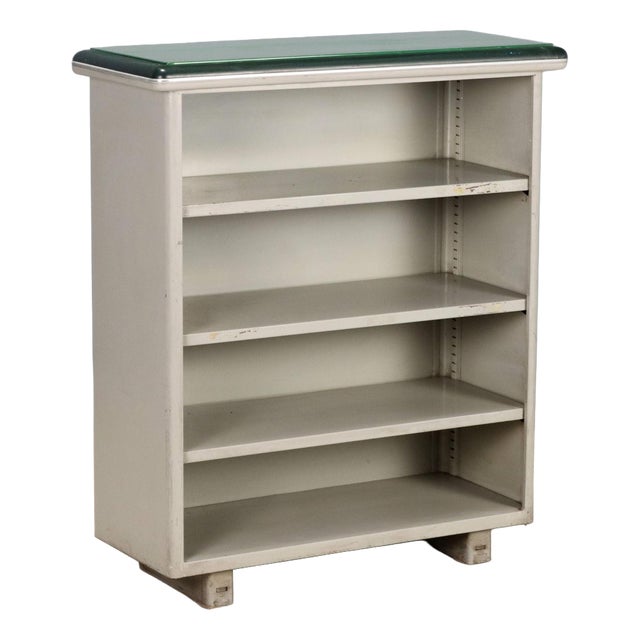 Vintage Bookcase in Enamelled Metal and Glass, 1960s For Sale