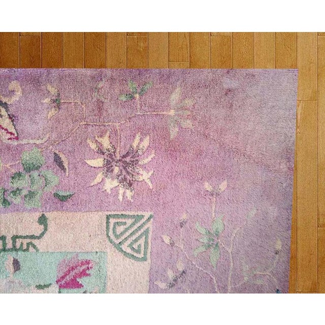 1920s Green Celadon Floral Vase Antique Chinese Art Deco Carpet 10' X 15'6" Knotted Wool Rug For Sale - Image 9 of 10