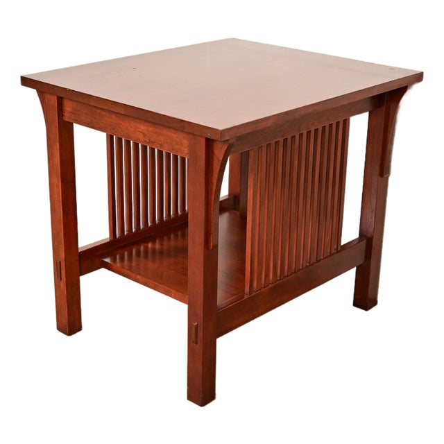 Stickley Mission Arts & Crafts Cherry Wood Spindle Side Table For Sale