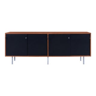 Mid-Century Modern Walnut and Black Lacquer Credenza by Florence Knoll For Sale