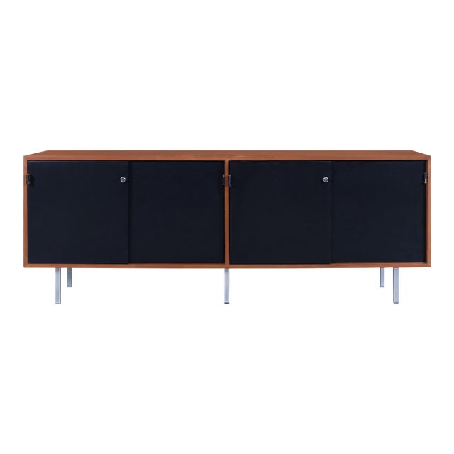 Mid-Century Modern Walnut and Black Lacquer Credenza by Florence Knoll For Sale