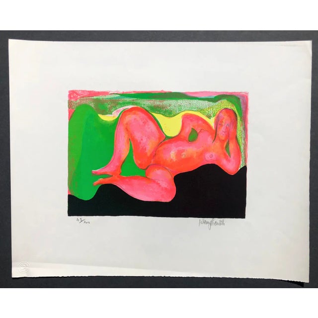 British artist Jeremy Gentilli (born 1926) Odalisque female nude color lithograph; Pencil signed and numbered 48 of 200