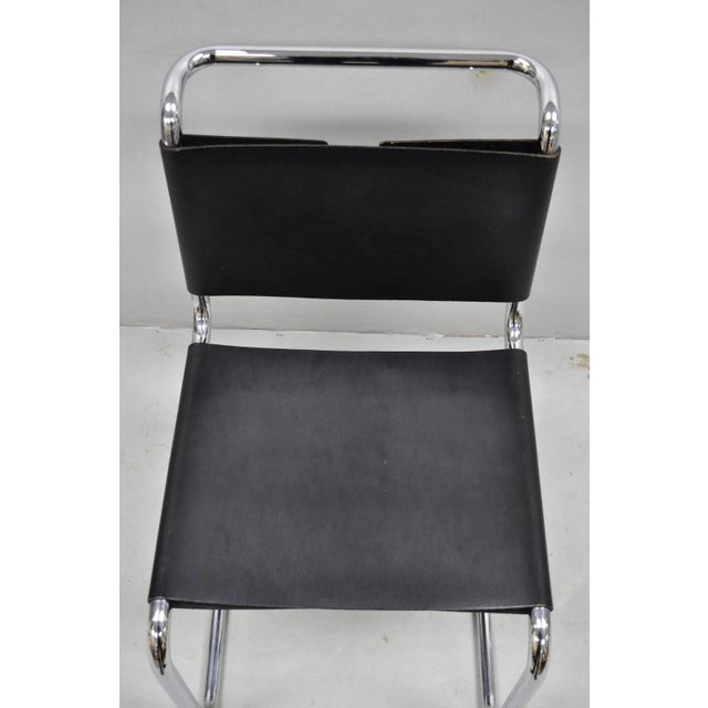 Mid 20th Century Vintage Marcel Breuer Black Leather Corset Back B33 Chrome Side Chair Attr Knoll For Sale - Image 5 of 15