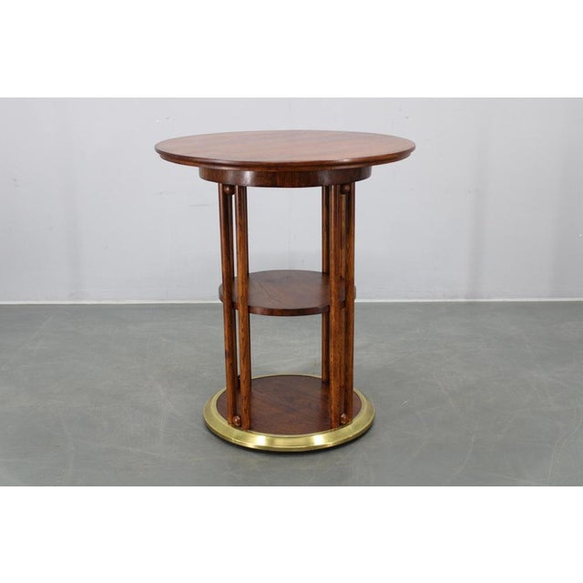 Vienna Secession Coffee Table in Oak and Brass attributed to Josef Hoffmann, Czechoslovakia, 1920s For Sale - Image 3 of 15