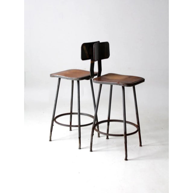 Gray Mid Century Industrial Stools Pair For Sale - Image 8 of 13