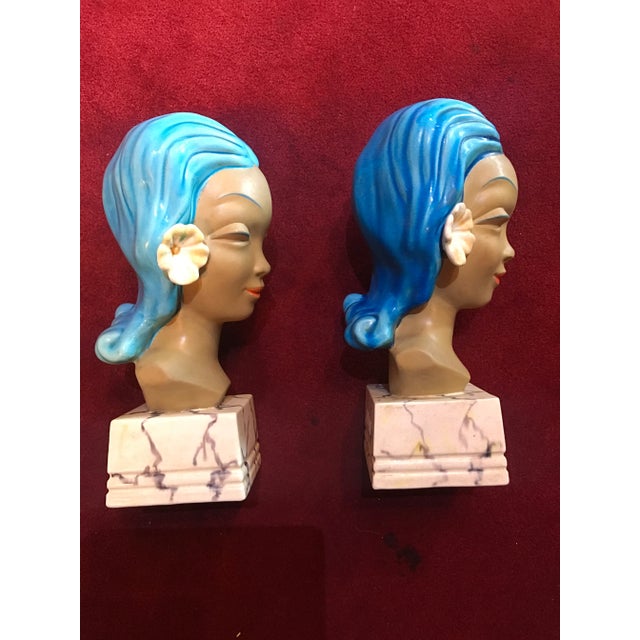 1930s Goldscheider Deco Island Ladies Heads Ceramic Bookends - a Pair For Sale In Miami - Image 6 of 10