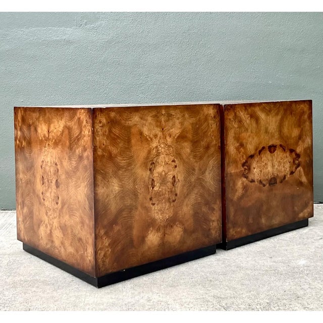 Mid 20th Century Vintage Burl Wood Cube Tables - Pair For Sale - Image 5 of 12