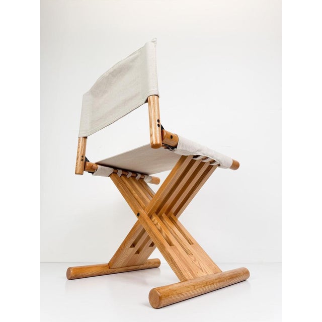 Mid-Century Modern Italian Folding Chair in Beechwood and Raw Cotton Canvas, 1970s For Sale - Image 17 of 18