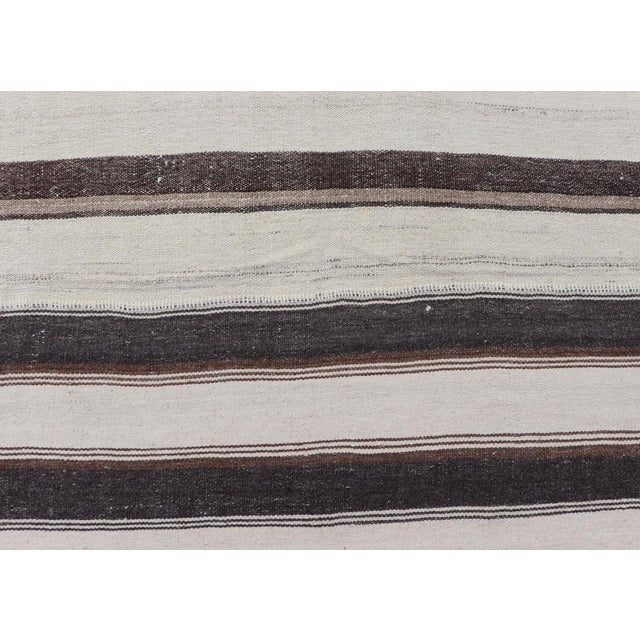 Vintage Turkish Kilim With Stripes in Ivory, Mocha, and Brown 10'2" X15'9" For Sale - Image 10 of 13