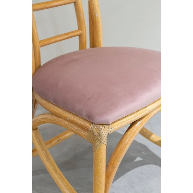 Set of six chairs made in Bambu with high support. Bambu structure and upholstered in pink velvet. Slightly tilted...