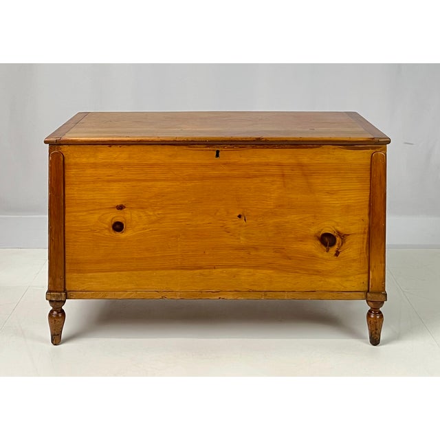Handsome 19th-century pine blanket chest. Crafted with beautiful hand-cut dovetail joinery visible along the sides, this...