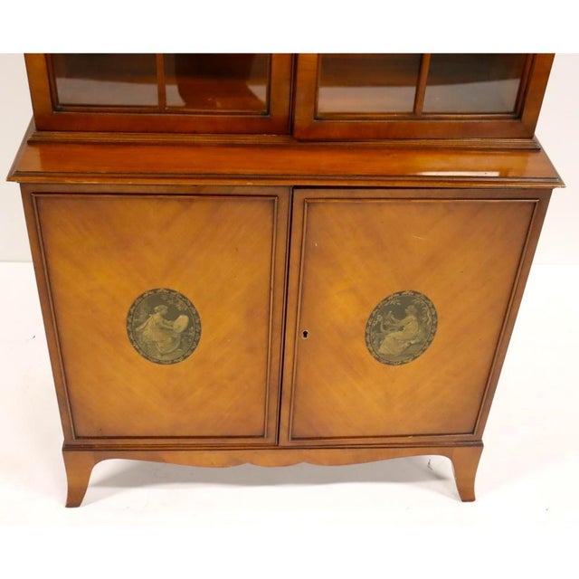 Wood Hand Carved/ Painted Satinwood Adams Style Bookcase / Display Cabinet For Sale - Image 7 of 12