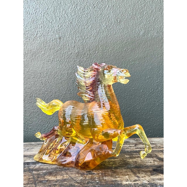 Amber Vintage Amber Cast Lucite Running Horse Sculpture For Sale - Image 8 of 15