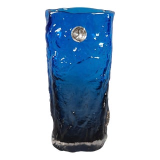 Transparent Blue Bark Design Glass Vase from Kosta, Sweden, 1970 For Sale