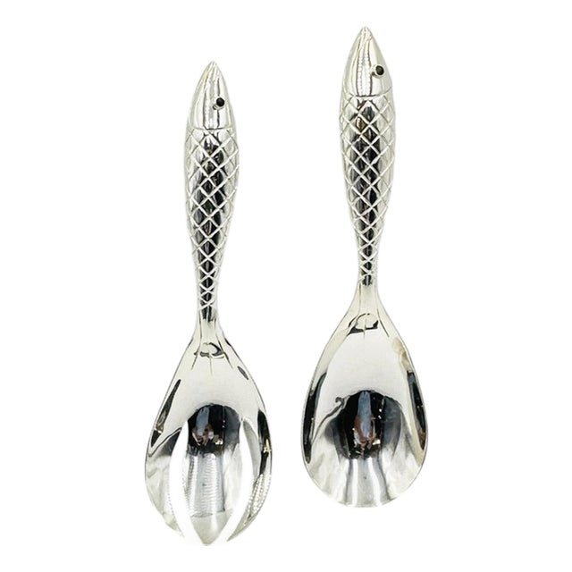 1980s Emilia Castillo for Los Castillo Taxco Silver Plate Fish Salad Serving Set - a Pair For Sale