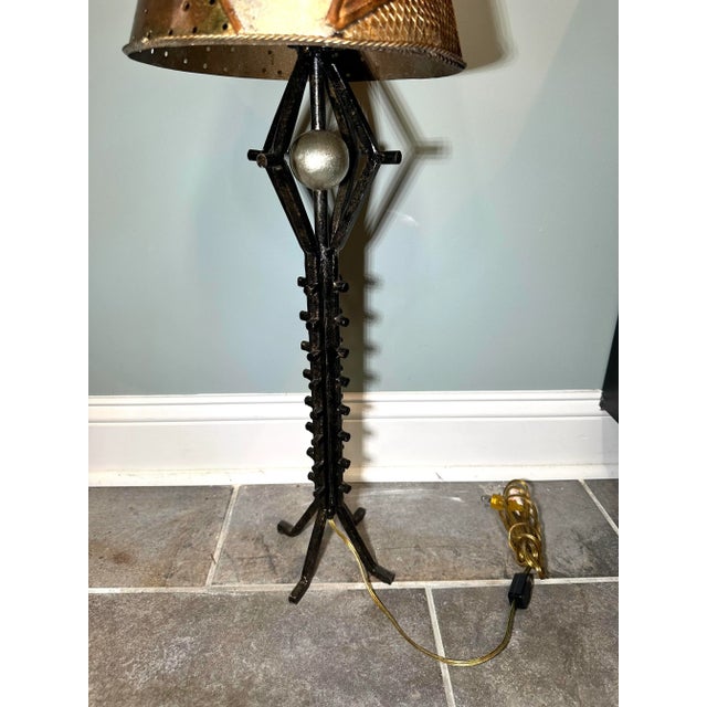 1990s Postmodern Leeazanne Metallic Black Spiked Table Lamp With Artisan Shade For Sale In Philadelphia - Image 6 of 11