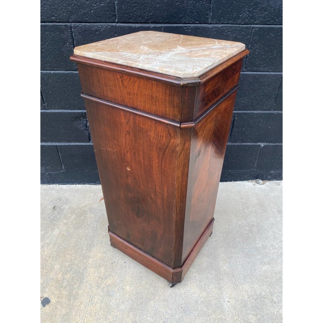 Mid 19th Century 19th Century French Walnut Marquetry Nightstand With Marble Top and Original Casters For Sale - Image 5 of 11