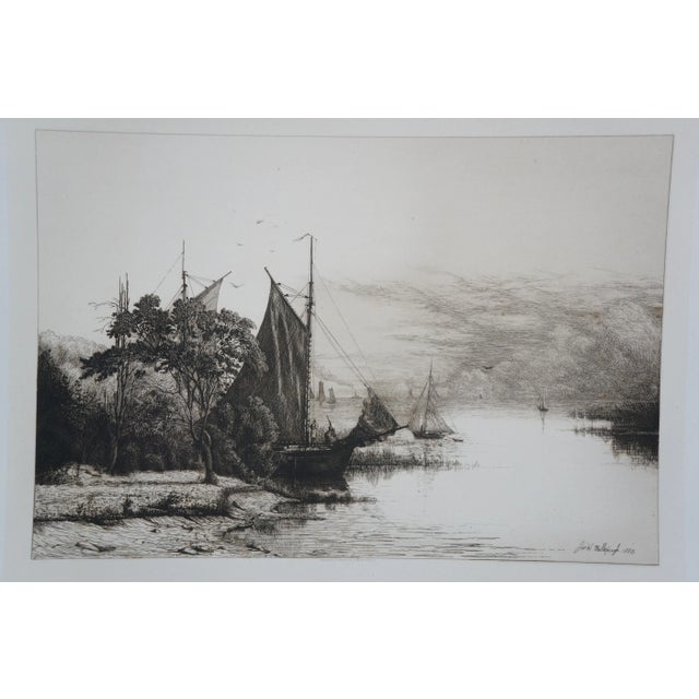 Late 19th Century Antique John Hill Millspaugh Signed Nautical Boat Ship Seascape Etching 29" For Sale - Image 4 of 11