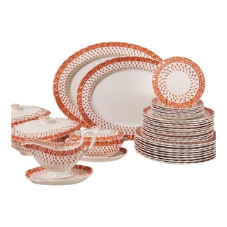 Spode ‘Old Crow’ Orange/Coral Dishes C. 1890 - 40 pcs For Sale