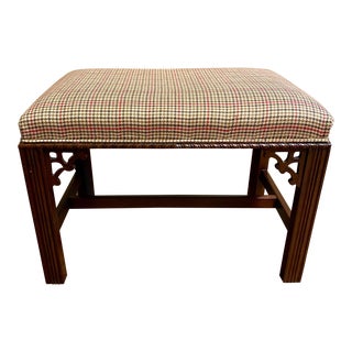 Vintage Chippendale Style Upholstered Houndstooth Ottoman For Sale