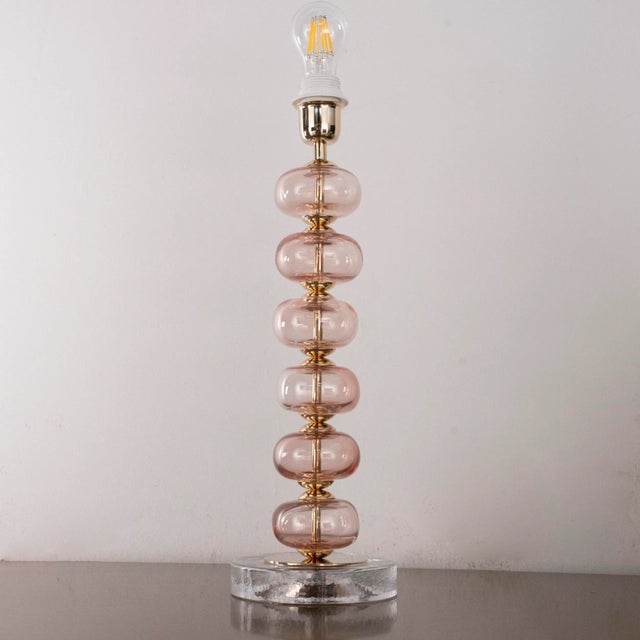 Clear Murano Glass Table Lamp with Pink Balls, Italy For Sale - Image 3 of 11