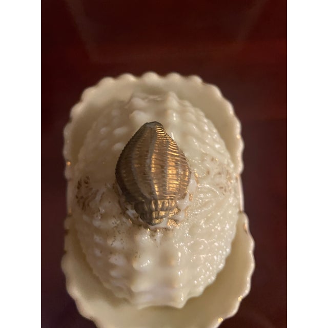 1900 - 1909 1900 Rare Northwood Argonaut Shell Customer Glass Covered Sugar Bowl Gilt Accents For Sale - Image 5 of 15