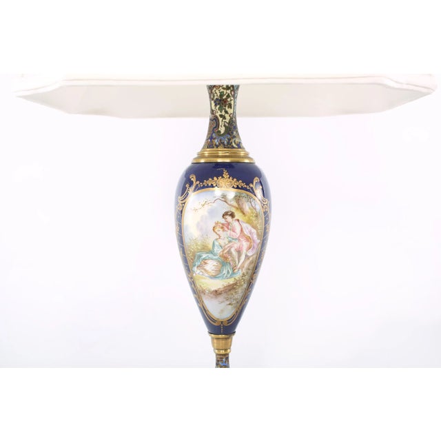 Manufacture de Sevres 19th Century Sevres Style Porcelain / Onyx Base Table Lamps - a Pair For Sale - Image 4 of 13