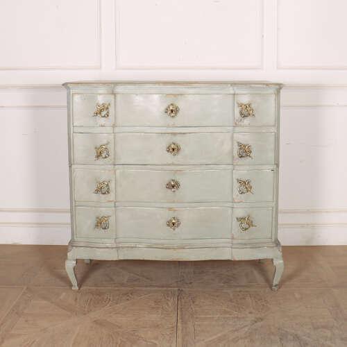 19th century Danish painted oak serpentine front four drawer commode. 1880. Splits into three pieces. This piece is...