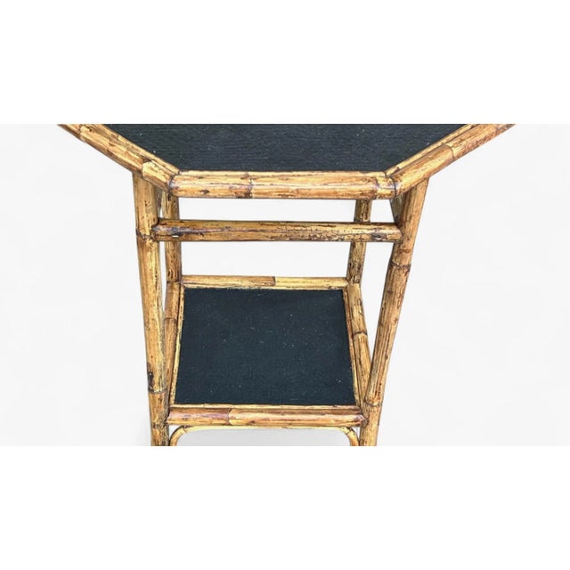 Vintage Coastal Bamboo Octagonal End Table With Black Inset Shelves For Sale - Image 16 of 18
