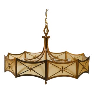 1940's Art Moderne Gilt Iron and Parchment Plastic Filament Ten Light Chandelier For Sale