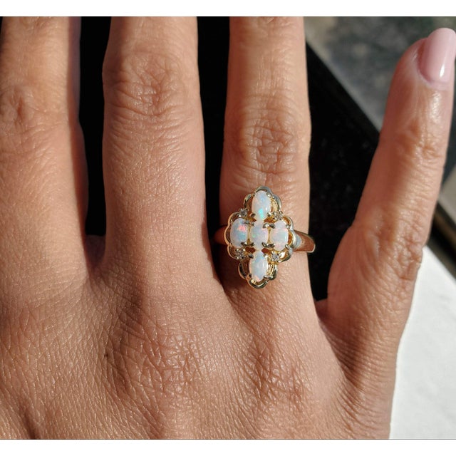 ♥ Product Summary ♥ Stone: Australian Opal & Diamond Band Material: 10k Yellow Gold Weight: 4 grams Stone Cut: Oval **Due...