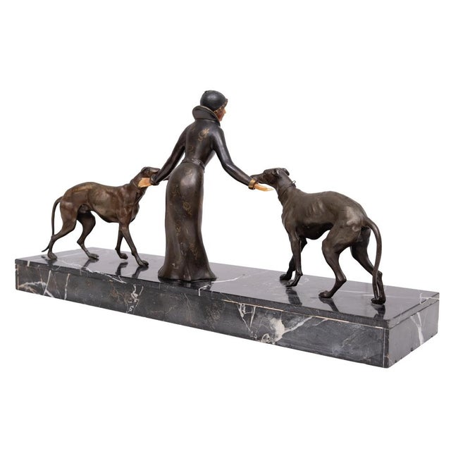 Art Deco Sculpture of Woman with Greyhounds, France, 1930s For Sale - Image 11 of 18