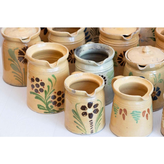 Rustic 19th Century French Terracotta Pottery Pitchers with Floral Decor For Sale - Image 3 of 10