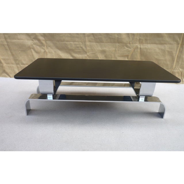 Black Coffee Table in Wood and Steel, 1970s For Sale - Image 8 of 8