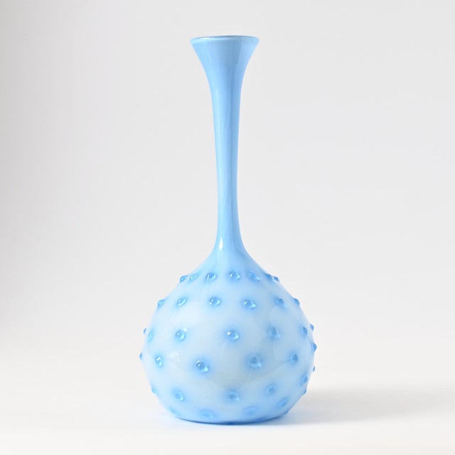 Opaline Blue Glass Hobnail Pattern Vase from Empoli, 1960s, in Very Good conditions. Designed 1950 to 1959 I have official...