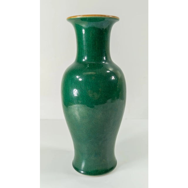 Chinoiserie 19th Century Chinese Dark Apple Green Crackled Vase, Qing Dynasty For Sale - Image 3 of 13
