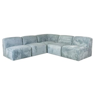 Modern Italian Grey-Blue Velvet Five Module Sofa, 1970s For Sale