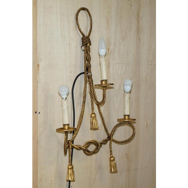 Vintage Gold Gilt Rope Twist & Tassel Three Branch Wall Light with Candle Mounts, 1960s For Sale - Image 18 of 18