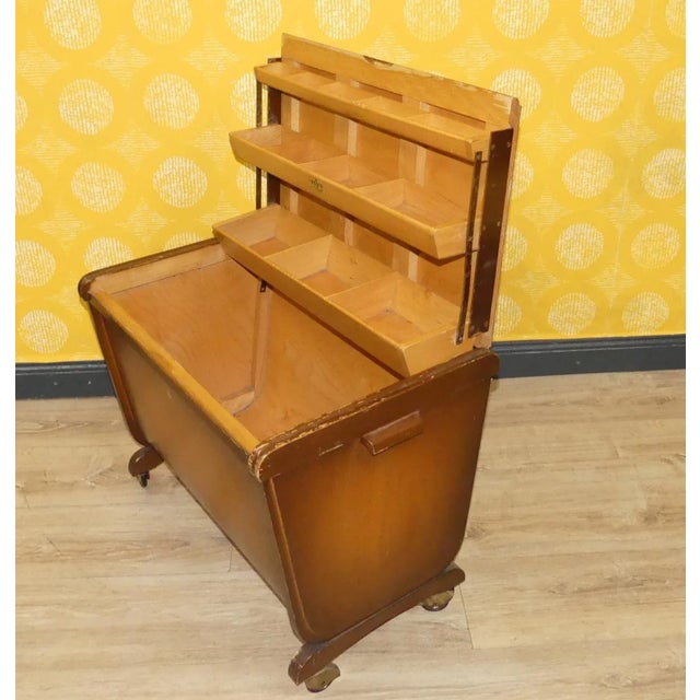 Brown Sewing Box on Wheels from Kefer Munich 58, 1950s For Sale - Image 8 of 13