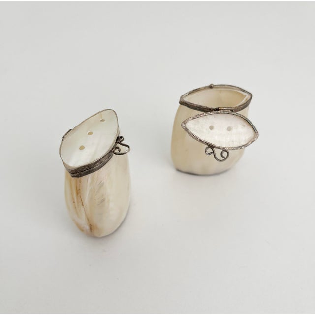 Shell 1970s Silver & Mother of Pearl Salt & Pepper Shakers For Sale - Image 7 of 9