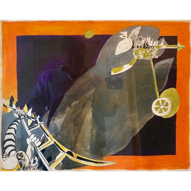 Modern Naftali Bezem, Rare German Israeli Surrealist Judaica Abstract Gouache Watercolor Painting, 1977 For Sale - Image 3 of 7