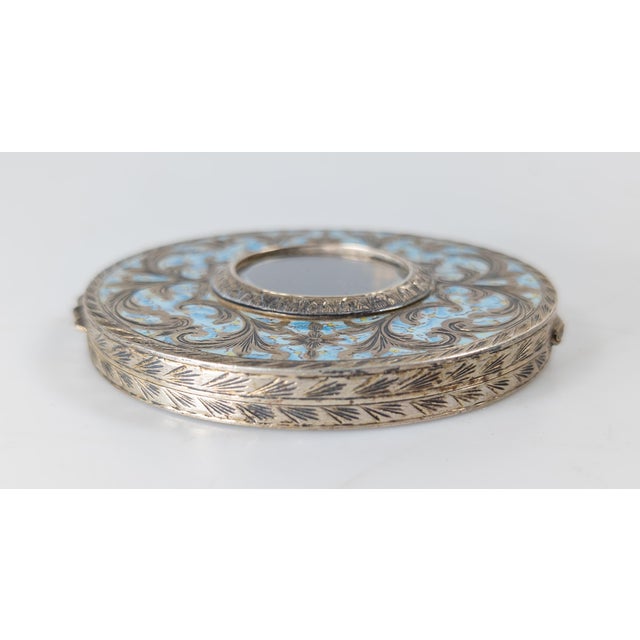 Early 20th Century Early 20th Century Italian .800 Silver and Blue Enamel Makeup Compact Box For Sale - Image 5 of 12