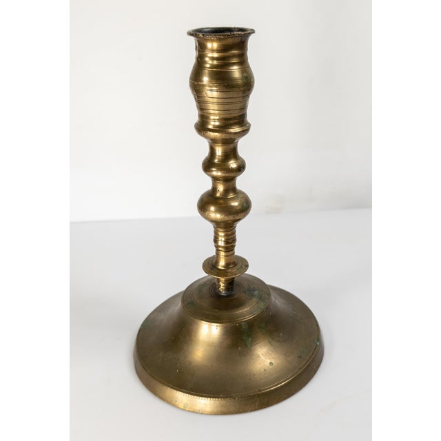 Baroque 17th or 18th Century Rustic Make Do Brass Candlestick With Later Base For Sale - Image 3 of 14