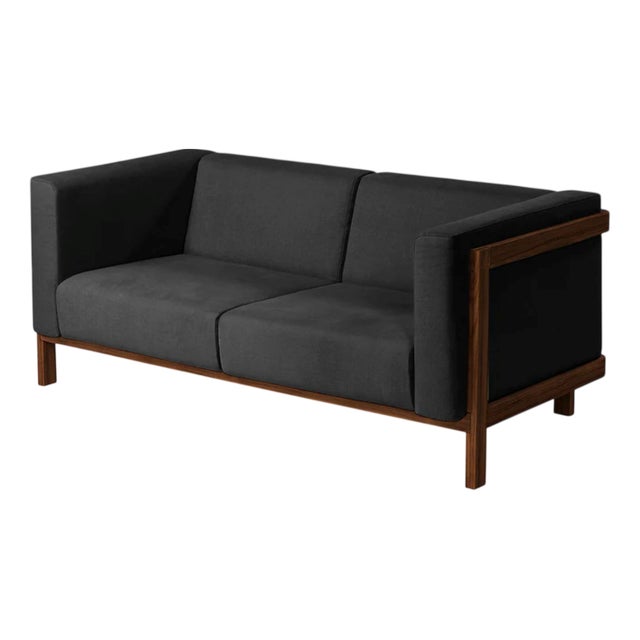 Two-Seater Sofa in Walnut and Anthracite Fabric by Julien Renault For Sale