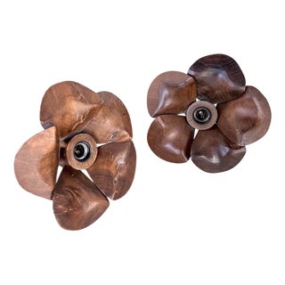Wooden Flower Wall Sconces, 1970s, Set of 2 For Sale