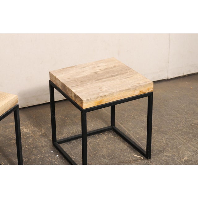 Metal Petrified Wood Top & Iron End Tables - A Pair For Sale - Image 7 of 9