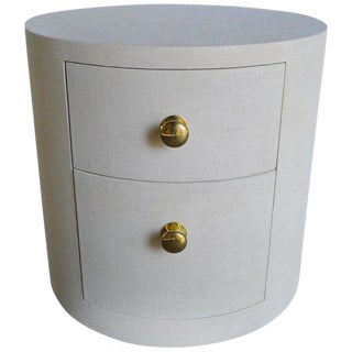 Paul Marra Linen-Wrapped Round Nightstand For Sale