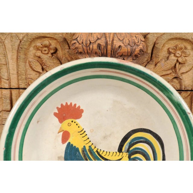 Italian Early 20th Century Pottery Bowl with Rooster Motif & Green Border For Sale - Image 9 of 13