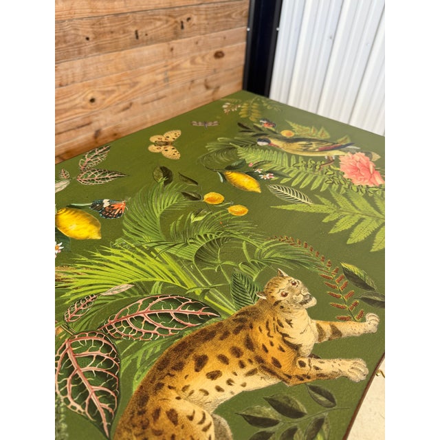 Hollywood Regency Antique Solid Wood Vanity or Console – Custom Hand-Painted Boho Tropical Décor For Sale - Image 3 of 12